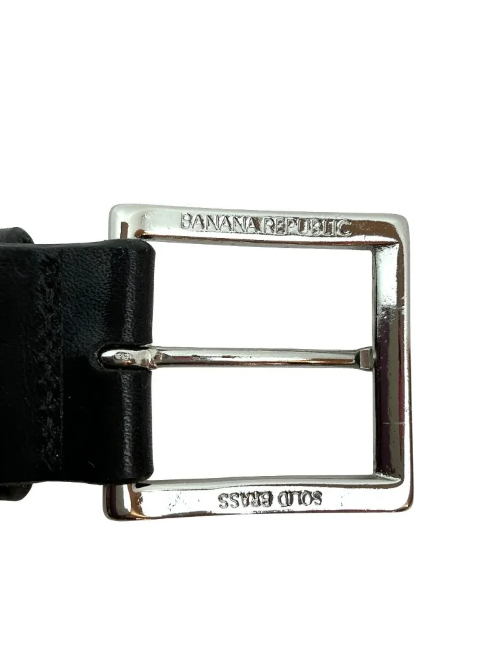 Banana Republic Smooth Italian Leather Belt Solid Brass Buckle Mens 32 Black
